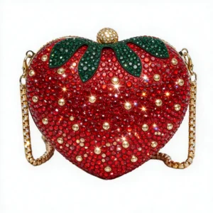Strawberry heart PU mini crossbody bag with chain strap