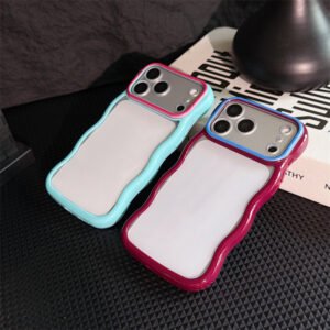 Acrylic 2-in-1 iPhone Case with Wavy Edge Color Block Design